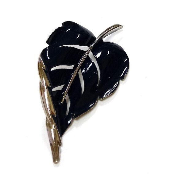 Vintage Leaf Brooch Pin In Black & Silver-Tone - Picture 5 of 10